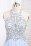 New Arrival Scoop Chiffon With Beading Prom Dresses Open Back