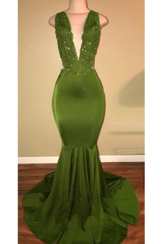 Prom Dresses Mermaid Beaded Bodice Satin V Neck Court SJSPFK5F9NZ