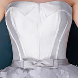 Charming Sweetheart Flowers Strapless Tulle Asymmetry Prom Dresses Wedding Dresses JS259