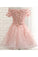 A Line Short Sleeves Lace With Handmade Flowers Homecoming Dresses