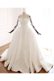 Ball Gown Long Sleeves Wedding Dress With Appliques Satin Bridal SJSP1JNP34P