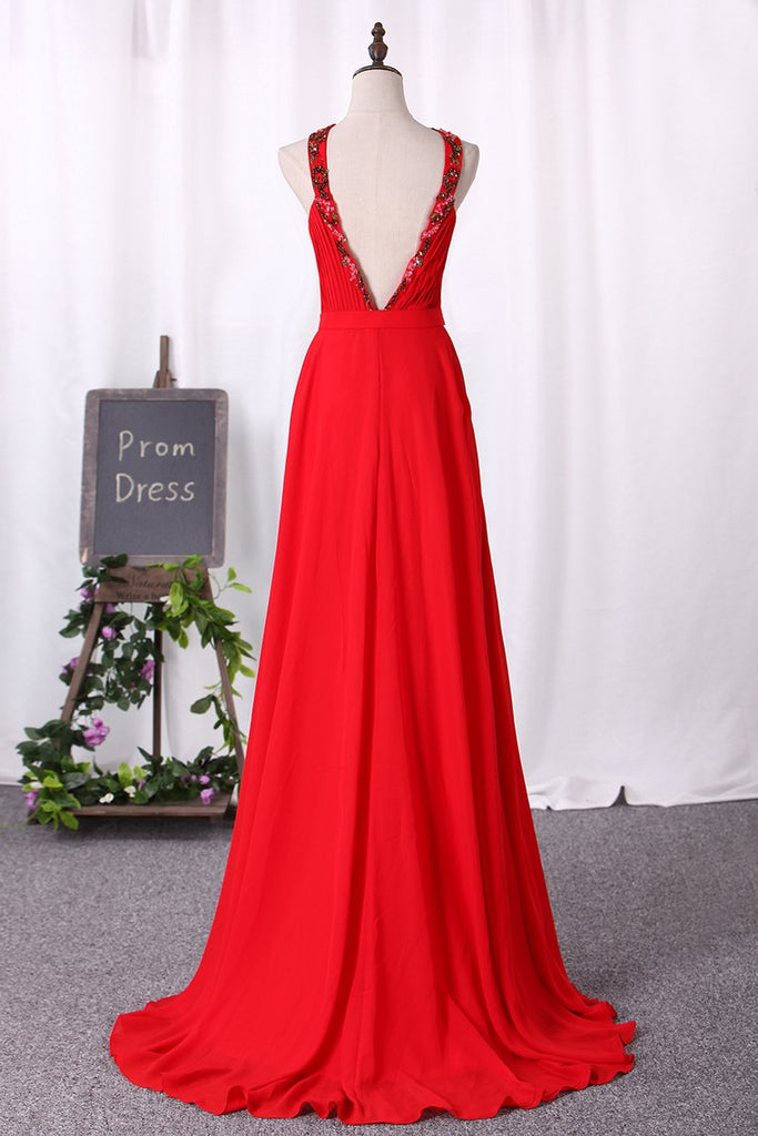 Sexy Open Back Prom Dresses A Line High Neck Chiffon With Ruffles And ...