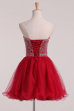 A Line Homecoming Dresses Sweetheart Beaded Bodice Tulle Lace Up