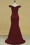 Prom Dresses Spandex Off The Shoulder With Applique Sweep Train