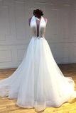 Simple Halter Court Train Tulle Wedding Dresses A Line Sleeveless Bridal SJSP5QM4JP3