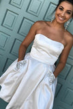 Satin With Pockets Homecoming Dresses A-Line Strapless Satin
