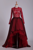 Burgundy Asymmetrical Prom Dresses Long Sleeves Taffeta & Tulle Hot