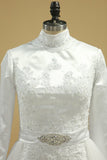Wedding Dresses Muslim High Neck Sheath Satin & Tulle With Applique