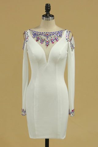 Long Sleeves Scoop Sheath With Beading Cocktail Dresses