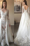 New Arrival Scoop Neck Wedding Dresses See Through Tulle With Applique & Beading Detachable Skirt Long Sleeves