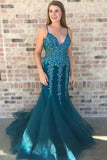 Spaghetti Straps Sweep Train Tulle Prom Dress With Beading Mermaid Formal SJSPTEYM3D7
