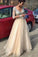 A Line Princess V Neck Long Sleeves Beads Tulle Long Prom Dresses JS142