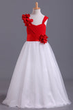 Bicolor Straps A-Line Chiffon & Tulle Flower Girl Dresses With Ruffles