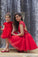 A line Red Cap Sleeves Tulle Lace High Neck Above Knee Open Back Homecoming Dresses JS903