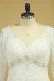 Plus Size V-Neck Long Sleeves Wedding Dresses With Applique Tulle