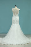New Arrival Wedding Dresses V Neck Mermaid Tulle With Applique Chapel Train