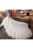 Gorgeous Off The Shoulder Lace Cathedral Train Wedding Dresses Princess Bridal SJSPT58L82L