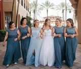 Lace Scoop A Line Bridesmaid Dresses Chiffon With Slit