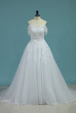 A Line Wedding Dresses Scoop Tulle With Applique Court Train