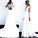 Charming White V Neck Long Sleeves Satin Wedding Dresses, Long Cheap Bridal Dresses SJS15507