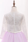 A Line Long Sleeves Tulle Scoop Flower Girl Dresses With Applique And Sash