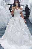 Stunning Satin Wedding Dress Off The Shoulder A-Line With Appliques
