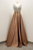 Charming V Neck Satin Formal Elegant Prom Dresses JS621