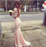 Modest Prom Dress High Neck Lace Pink evening dress Long Open Back Prom Dresses UK JS641