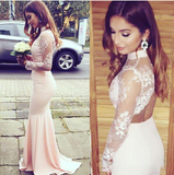 Modest Prom Dress High Neck Lace Pink evening dress Long Open Back Prom Dresses UK JS641