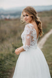 Wedding Dresses Long Sleeves Tulle & Lace Two Pieces A Line