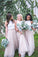 A Line Lace Bodice Tulle Long Round Neck Bridesmaid Dresses