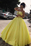 Princess Yellow Prom Dresses Ball Gown Simple Strapless Long Party Dresses P1049