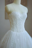 Ball Gown Strapless Lace Appliques A Line Chapel Train Wedding Dress with Beading JS297