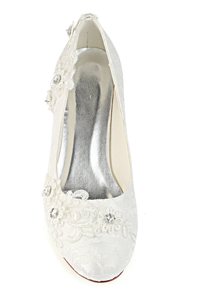 Lace White Lower Heel Evening Shoes Wedding Shoes uk L-922