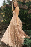 Princess A-Line Strapless Pink Lace Sleeveless Tulle Appliques Pockets Prom Dresses JS822