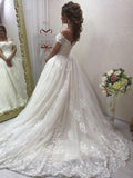 Gorgeous Ball Gown Off the Shoulder Sweetheart Open Back Tulle Lace Wedding Dresses JS205