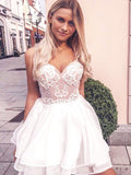 Cute A Line Sweetheart Spaghetti Straps White Lace Short Homecoming Dresses JS987