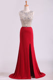 Prom Dresses Scoop Beaded Bodice Spandex With Beading Backless