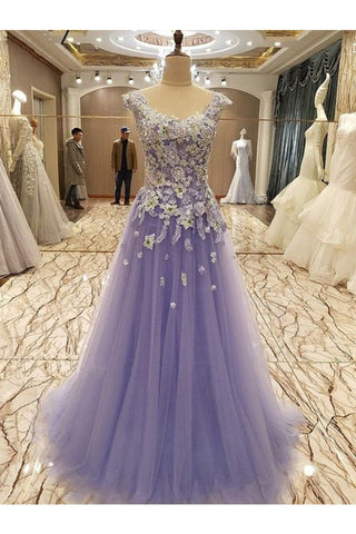 A-Line/Princess Sleeveless Scoop Floor-Length Applique Tulle Dresses