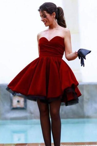 Fabulous Sweetheart Short Burgundy Velet Prom Homecoming Dress Ruched JS461