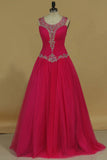Scoop Tulle With Beads And Ruffles Quinceanera Dresses Floor Length