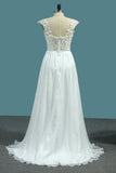 Chiffon A Line Straps Wedding Dresses With Applique And Beads