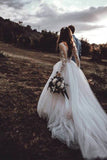 Elegant See Through Long Sleeve Wedding Dresses Lace Applique Bridal Dress