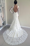 Sexy Open Back Long Sleeves Scoop Wedding Dresses Mermaid Tulle With Applique