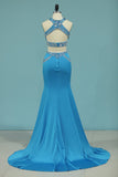 High Neck Two-Piece Prom Dresses Mermaid Spandex With Beading