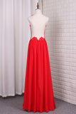A Line Chiffon Scoop Prom Dresses With Applique And Beads