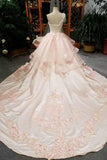 Wedding Dresses One Shoulder Ball Gown Satin Lace Up With Appliques And Handmade Flowers