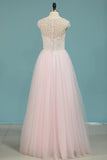 Scoop Prom Dresses A Line Tulle With Beading Floor Length