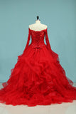 Long Sleeves Quinceanera Dresses Scoop Tulle With Applique Ball Gown
