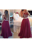Chiffon Scoop With Applique And Beads Prom Dresses A Line